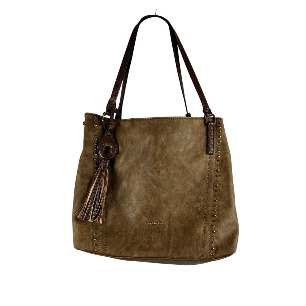 Darcy Marks London Faux Leather Tote Bag w/ Fringe Tassel Brown Western Boho